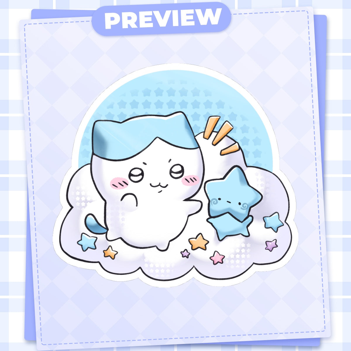 Cute Blue Cat + Blu Sticker 3"