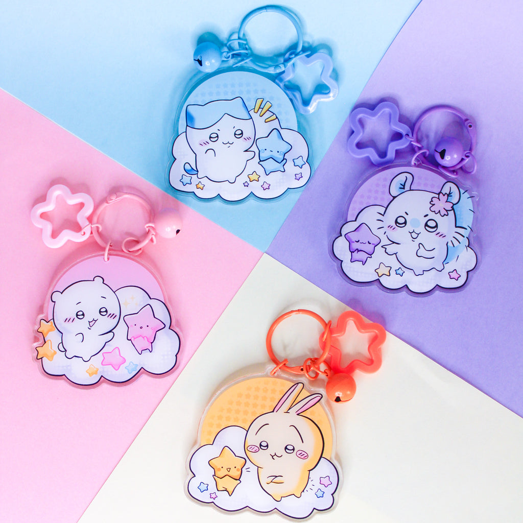 Cute Blue Cat + Blu the Starbab Acrylic Keychain