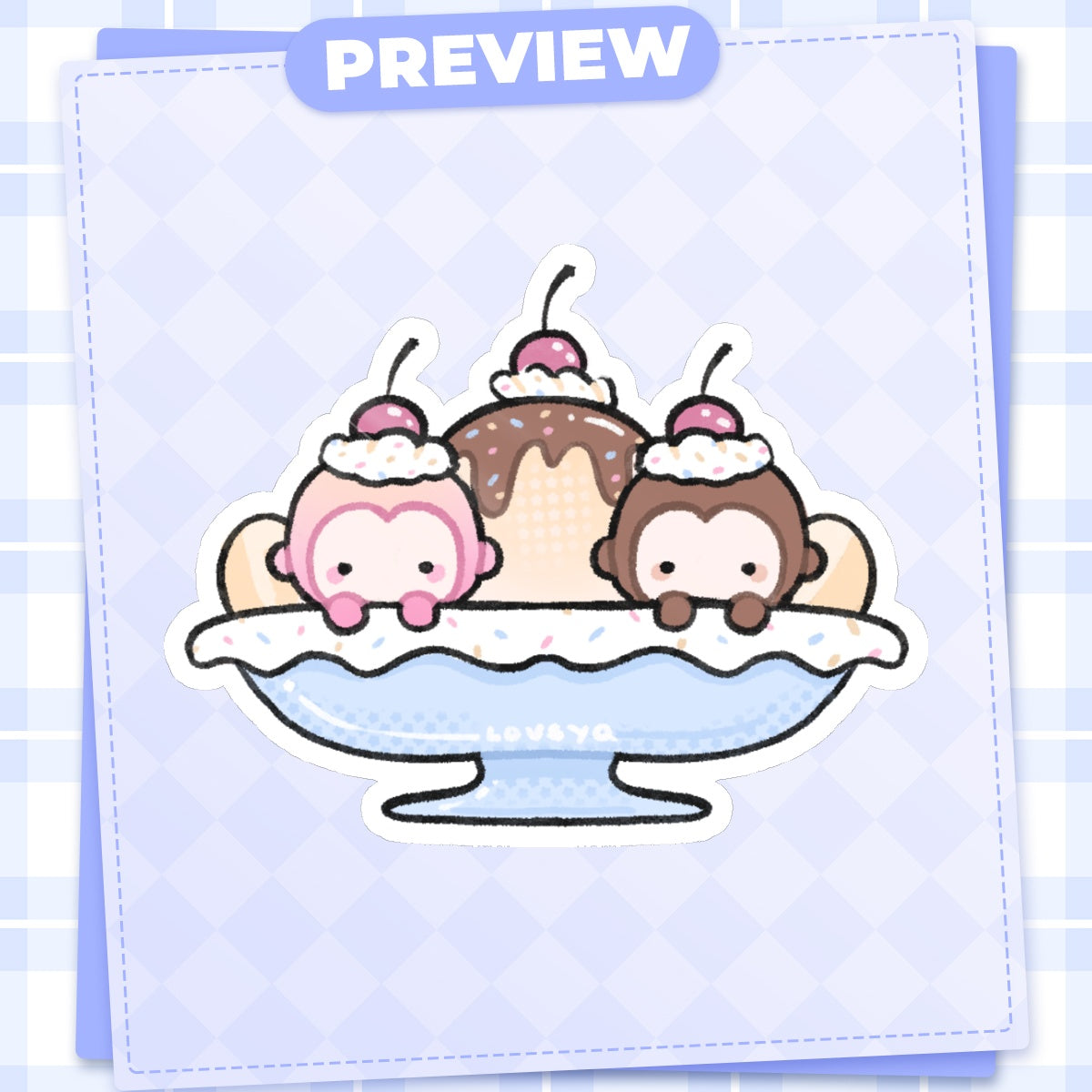 Peaches & Patches Banana Split Sticker 3”